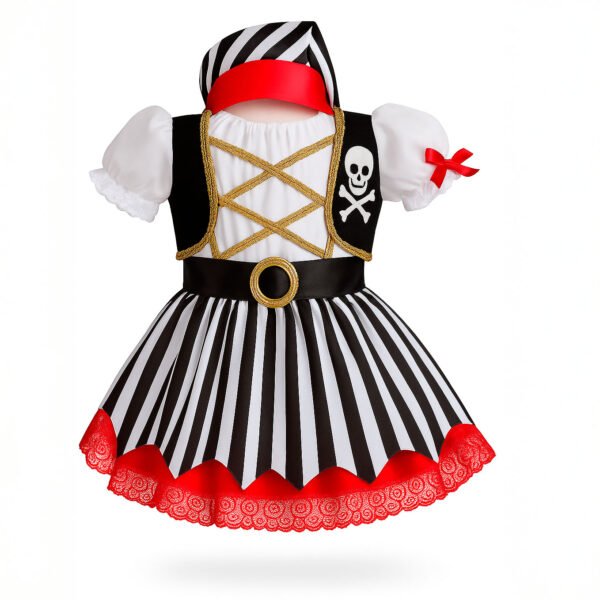 Vestido de Pirata para Niña | Disfraz Infantil con Rayas, Cráneo y Cinturón Dorado - Image 4