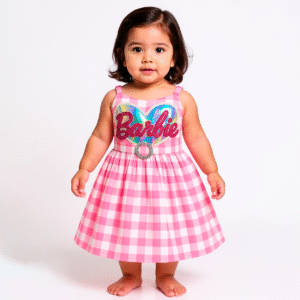 Vestido Barbie Silueta Plateada | Tul Rosa Elegante con Moño