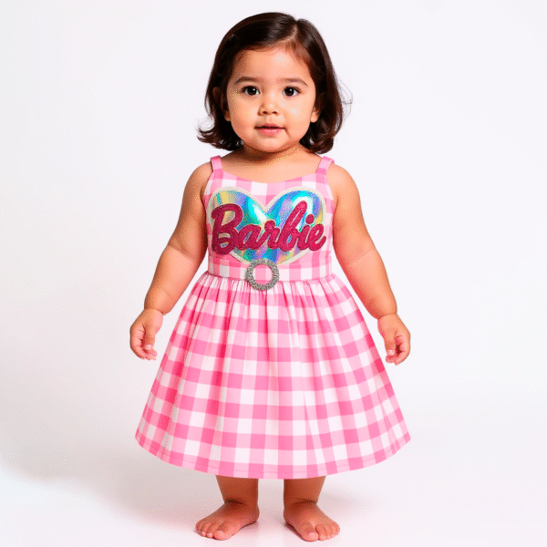 Vestido Barbie Silueta Plateada | Tul Rosa Elegante con Moño