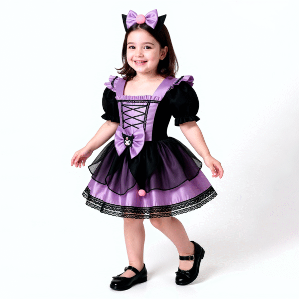 Disfraz Kuromi Kawaii para Niña | Vestido Lila con Orejas y Moño - Image 3
