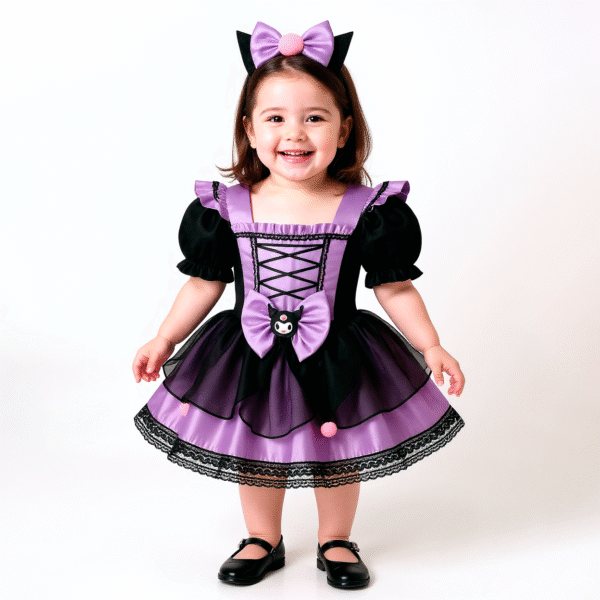 Disfraz Kuromi Kawaii para Niña | Vestido Lila con Orejas y Moño