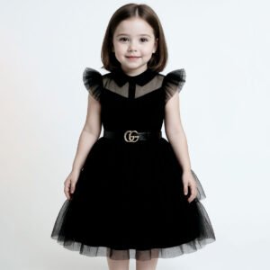 Vestido Merlina Addams Raven Dance para Niña | Tul Negro con Cinturón Elegante