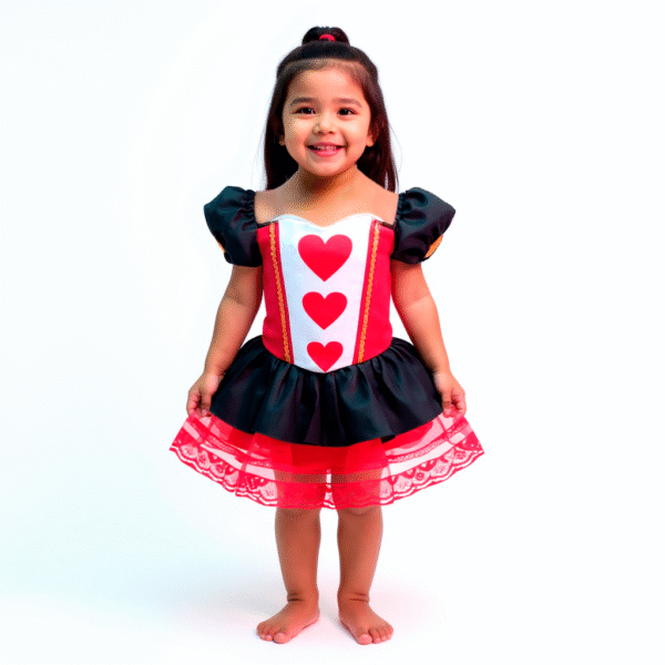 Disfraz Reina de Corazones para Niña | Vestido Corto con Encaje y Corazones Rojos - Image 2