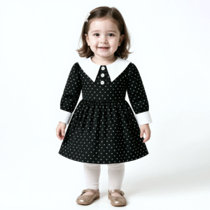 Disfraz Merlina Addams para Niña | Vestido Negro con Cuello Blanco y Estilo Clásico