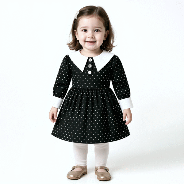 Disfraz Merlina Addams para Niña | Vestido Negro con Cuello Blanco y Estilo Clásico