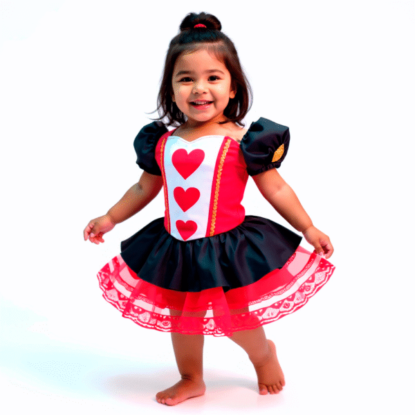 Disfraz Reina de Corazones para Niña | Vestido Corto con Encaje y Corazones Rojos - Image 3