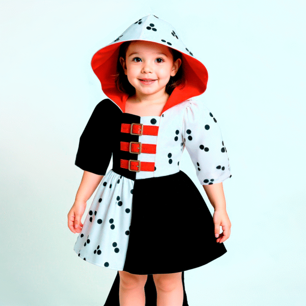Disfraz Infantil Cruella Fashion | Vestido Bicolor con Capucha - Image 2