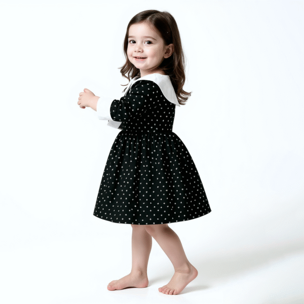 Disfraz Merlina Addams para Niña | Vestido Negro con Cuello Blanco y Estilo Clásico - Image 2