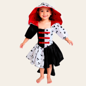 Disfraz Infantil Cruella Fashion | Vestido Bicolor con Capucha