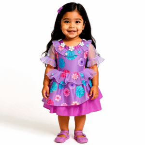 Vestido Floral Morado para Niña | Diseño Encantado con Flores 3D y Volantes