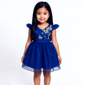 Vestido Azul Eléctrico para Niña | Elegancia con Bordado Floral y Falda de Tul