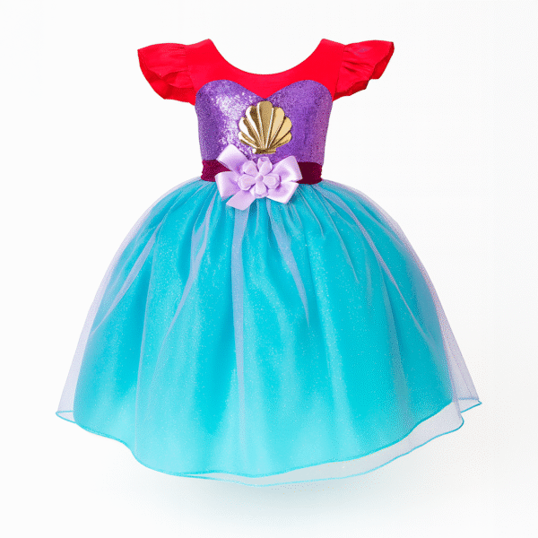 Vestido de Ariel para Niña | Inspirado en La Sirenita con Concha Dorada y Falda Aqua - Image 3