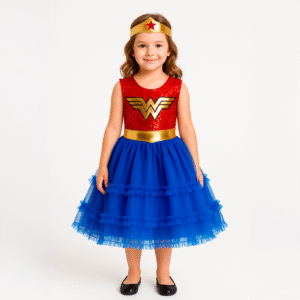 Vestido de Mujer Maravilla para Niña | Disfraz de Superheroína con Falda de Tul Azul