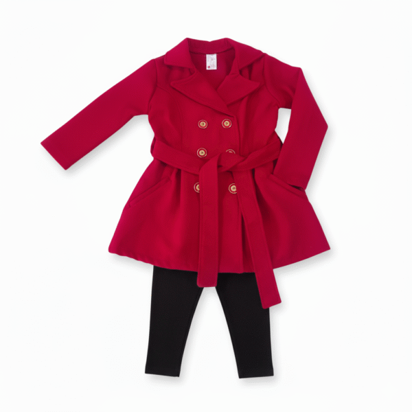 Conjunto Abrigador para Niña | Abrigo Rojo Elegante con Mallas Negras - Image 4