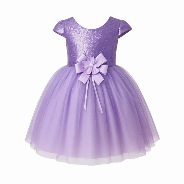 Vestido Lila de Fiesta para Niña | Brillante con Moño Grande y Falda de Tul - Image 2