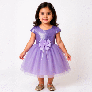 Vestido Lila de Fiesta para Niña | Brillante con Moño Grande y Falda de Tul