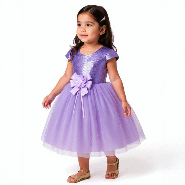 Vestido Lila de Fiesta para Niña | Brillante con Moño Grande y Falda de Tul - Image 3