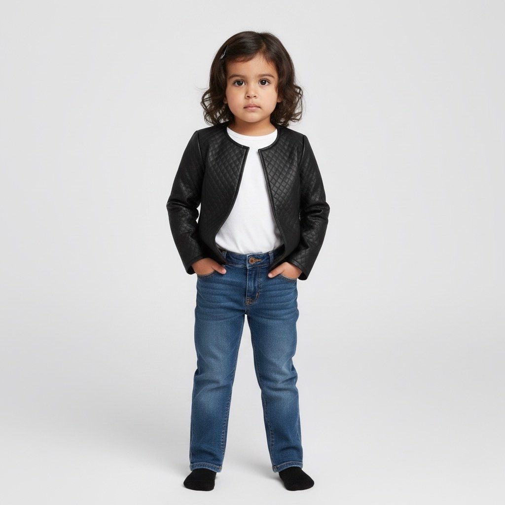 Chamarra Negra Acolchada para Niña Estilo Moderno | Ropa Infantil Invierno Elegante