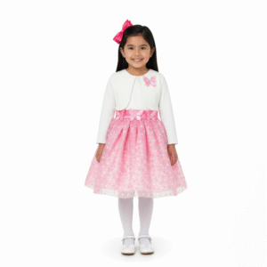 Vestido Rosa con Suéter Blanco para Niña | Estilo Elegante con Mariposas