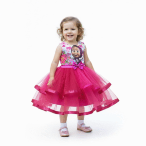 Vestido Infantil Fucsia de Masha y el Oso | Estilo Tutu con Moño Satinado