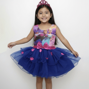 Vestido de Princesa Azul Marino Frozen | Elsa y Anna con Tiara Rosa