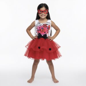Vestido Ladybug para Niña | Con Faldón Rojo y Antifaz de Heroína