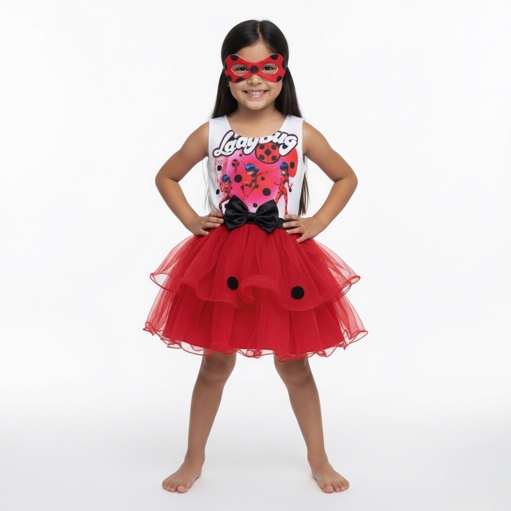 Vestido Ladybug para Niña | Con Faldón Rojo y Antifaz de Heroína